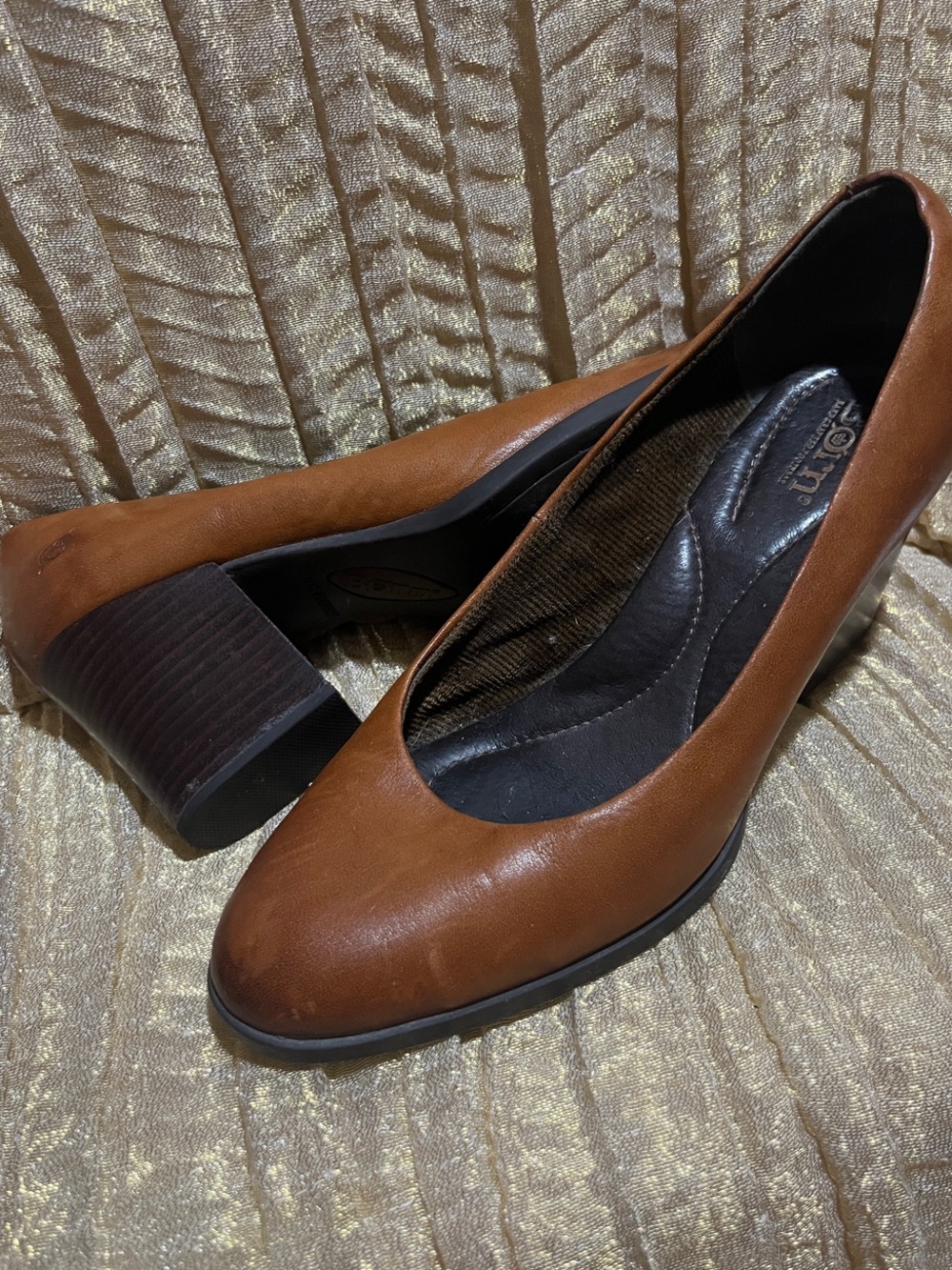 Born Cognac Brown Leather Block Heel Pumps